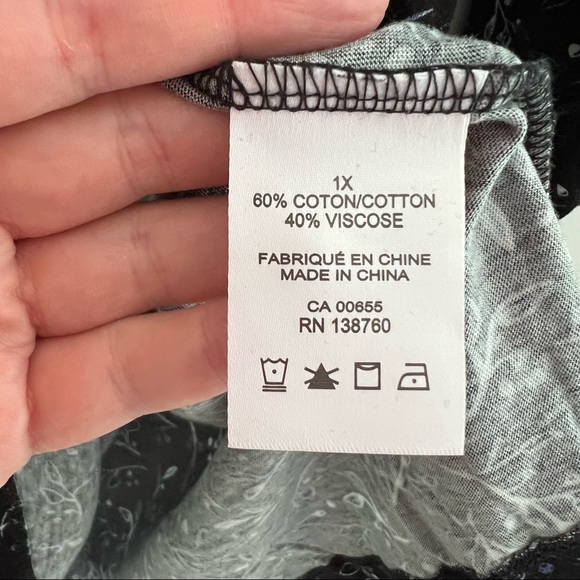 Addition Elle Blue Black Floral Print Long Sleeve Top Size 1X - Picture 5 of 7